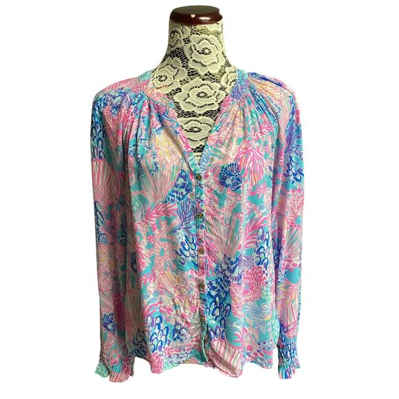 Lilly Pulitzer Nolena Top multicolor print sz M - Picture 1 of 8